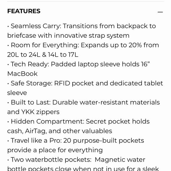 Nomadic 20L Backpack in black. Like new, used once - Picture 11 of 11